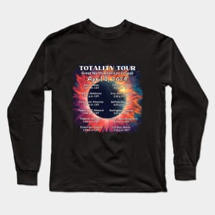 Eclipse Path Tour Map — April 8, 2024 Total Solar Eclipse Long Sleeve T-Shirt